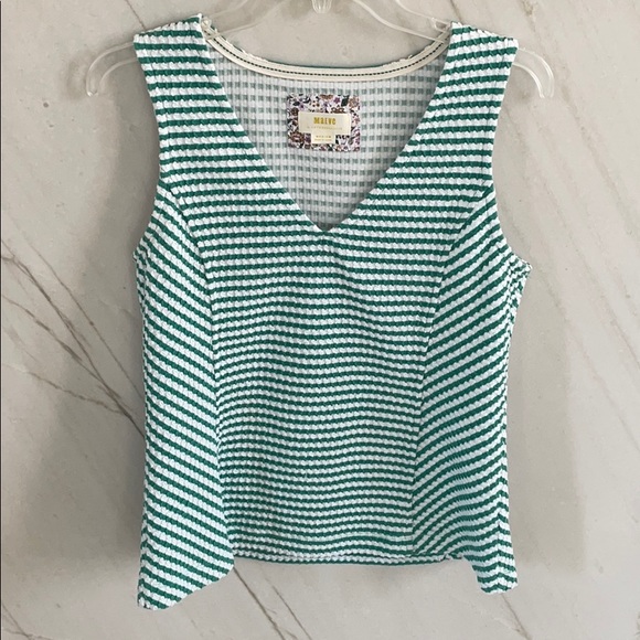 Maeve by Anthropology green/white sleeveless top - Picture 1 of 3